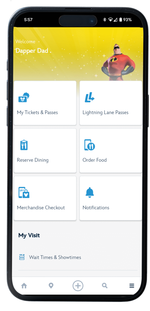 Screenshots of the My Disney Experience Menu